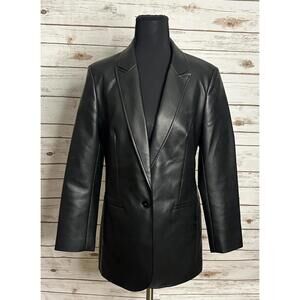 Express classic black vegan/faux leather single-breasted blazer Size Small